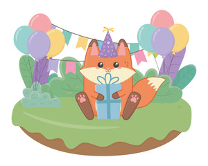 Kawaii fox and happy birthday design