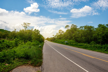 Straight asphalt road in Rural area in northern Thailand, Asia