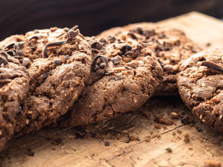 oatmeal cookies with chocolate sprinkle on a wooden board