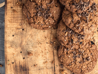 oatmeal cookies with chocolate sprinkle on a wooden board