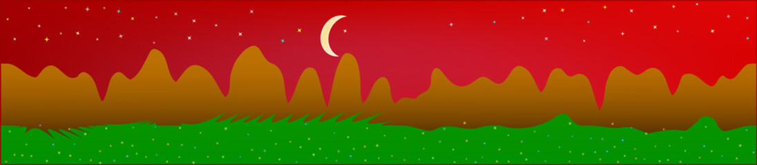 Red sky, and mountains landscape. 