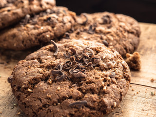 oatmeal cookies with chocolate sprinkle on a wooden board