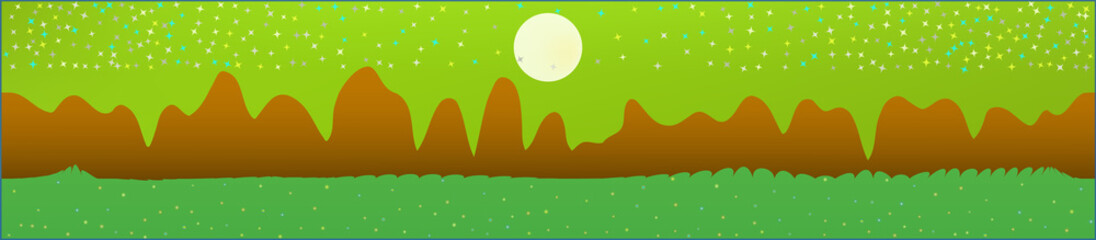 Lime sky, and mountains landscape. 