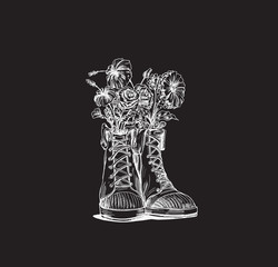 Hipster sneakers in hand drawn graphic, Vector fashion illustration.