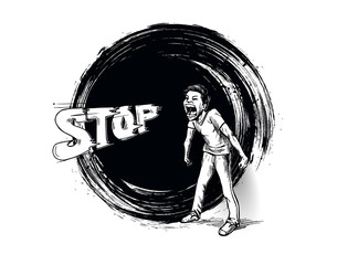 A man says stop. Hand Draw sketch design illustration design
