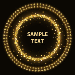 Golden glittering circle frame with stars