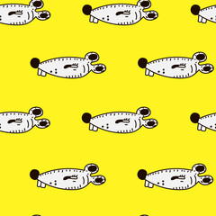 Cute cartoon mouse and cheese seamless pattern on yellow background
