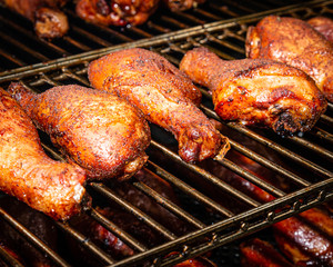 Smoked Barbecue Chicken Drumsticks on a grilling rack