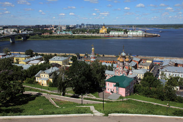 View of confluence Volga and Oka in Nizhny Novgorod, Russia.