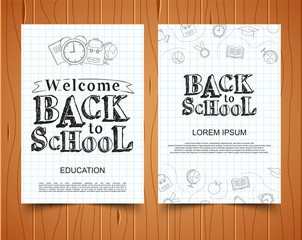 Back to school banner on wood background, vector illustration
