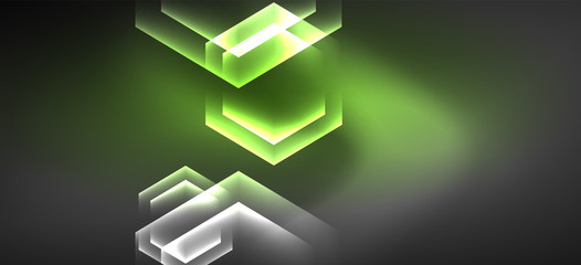 Neon color hexagon shapes, lines on black background. Modern template for web backdrop design. Abstract geometric frame