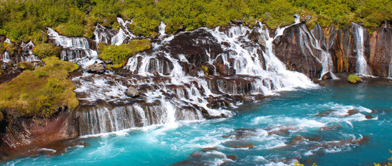 Barnafoss and Hraunfossars waterfall in Iceland	