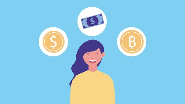 businesswoman with economy icons avatar character