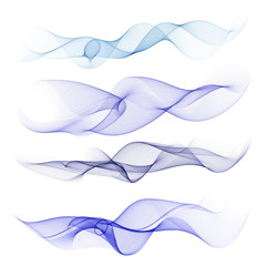 Set of Abstract Blue Wave Set on Transparent Background. Vector Illustration.