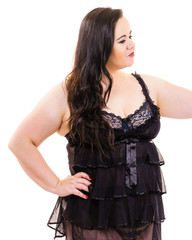 Plus size woman in lingerie tunic