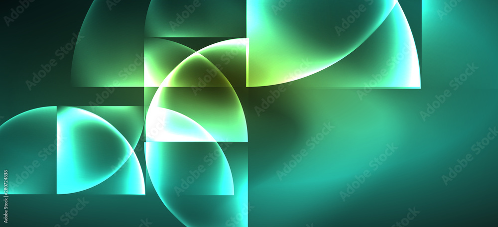 Fototapete techno glowing glass geometric shapes vector background, futuristic dark template with neon light ef