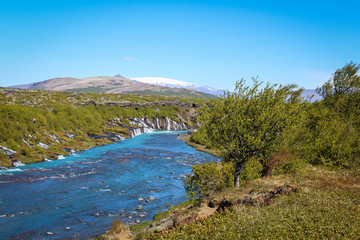 Barnafoss and Hraunfossars waterfall in Iceland	