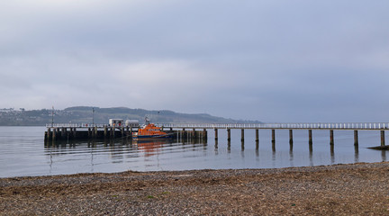 The Elizabeth of Glamis Trent Class Lifeboat moored peacefully at Broughty Ferry Lifeboat Station and Pier just up the Tay Estuary from Dundee, Scotland.