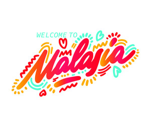 Malasia Word Text with Creative Handwritten Font Design Vector Illustration.