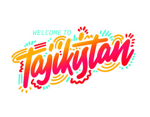 Tajikistan Word Text with Creative Handwritten Font Design Vector Illustration. - Vector