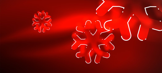 Blurred Christmas snowflake abstract background, stylized minimal design, neon glowing colors. Vector neon background. Snow background