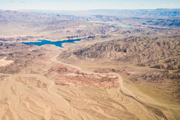 Fototapeta na wymiar Aerial beautiful scenic view of the canyons and deserts from a plane in Arizona