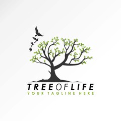 Tree of life with grass and birds around it image graphic icon logo design abstract concept vector stock. Can be used as a symbol related to nature