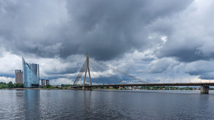 Fototapeta na wymiar The Vanšu Bridge in Riga; Latvia