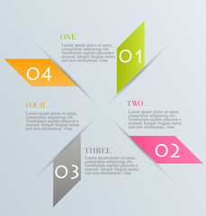 Infographics template. Business banner design for flyer, brochure, report, presentation, book, magazine, education.  Vector illustration. Green, pink, grey, and orange color.