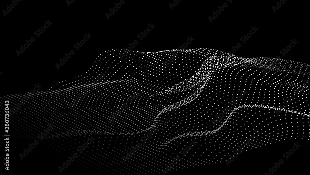 Leinwandbilder Abstract digital wave of particles. Futuristic point wave. Technology background vector. Vector illustration