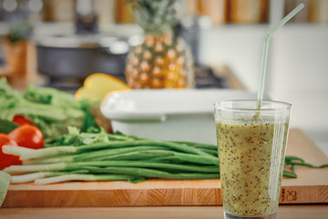 Variety of fresh vegetables and a refreshing cocktail