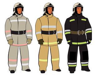 Russian firefighter. A full-length figure. Form options. Vector full color graphics