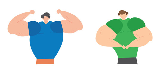 Muscular men show their muscles, hand-drawn vector illustration.