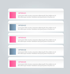 Business infographics tabs template for presentation, education, web design, banner, brochure, flyer. Pink and grey colors. Vector illustration.