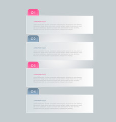 Business infographics tabs template for presentation, education, web design, banner, brochure, flyer. Pink and grey colors. Vector illustration.