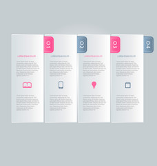 Business infographics tabs template for presentation, education, web design, banner, brochure, flyer. Pink and grey colors. Vector illustration.