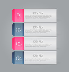 Business infographics tabs template for presentation, education, web design, banner, brochure, flyer. Pink and grey colors. Vector illustration.