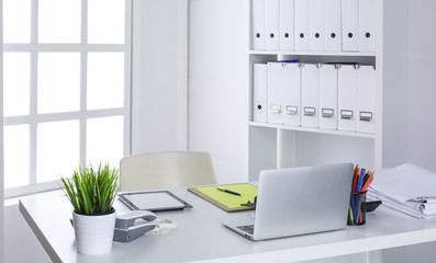 Workspace desktop, documents on the office table