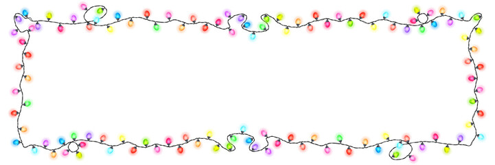 Festive colored glowing garland on white background , Christmas decorations banner, Vector Illustration
