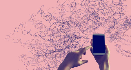 Confused concept with person holding a white smartphone