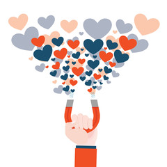 Holding magnets in hand, attracted a lot of heart-shaped symbols.