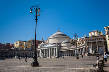Fototapeta na wymiar Basilica of San Francesco di Paola located at the west side of the Piazza del Plebiscito