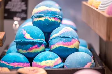 Shop of natural cosmetics, salt bombs for a bath