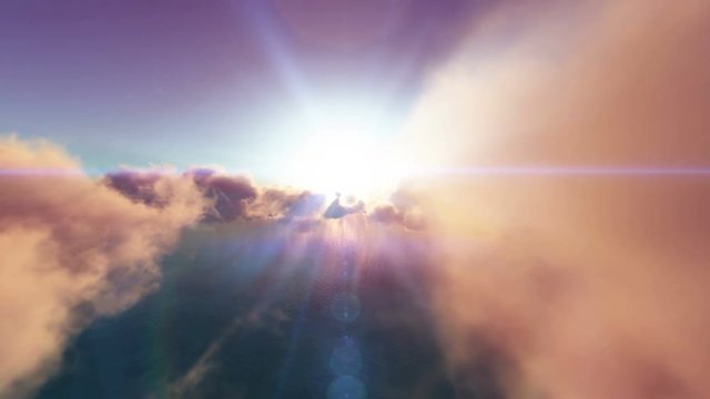 fly sunset above clouds and ocean 4k