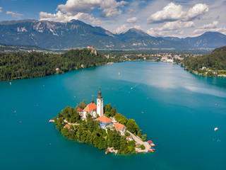 Slovenia drone photo bled jamnik sunset alps weather blue sky
