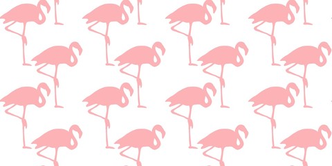 Silhouettes of birds, flock of pink flamingos, seamless pattern, vector for fabric design.