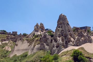 Fototapeta premium old town of Uchisar in Turkey, the houses and the fortress