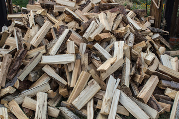 A lot of chopped wood around the house