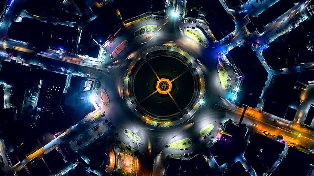 4K, Time lapse traffic at night in the circle and intersection 