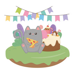 Kawaii cat with happy birthday cake design